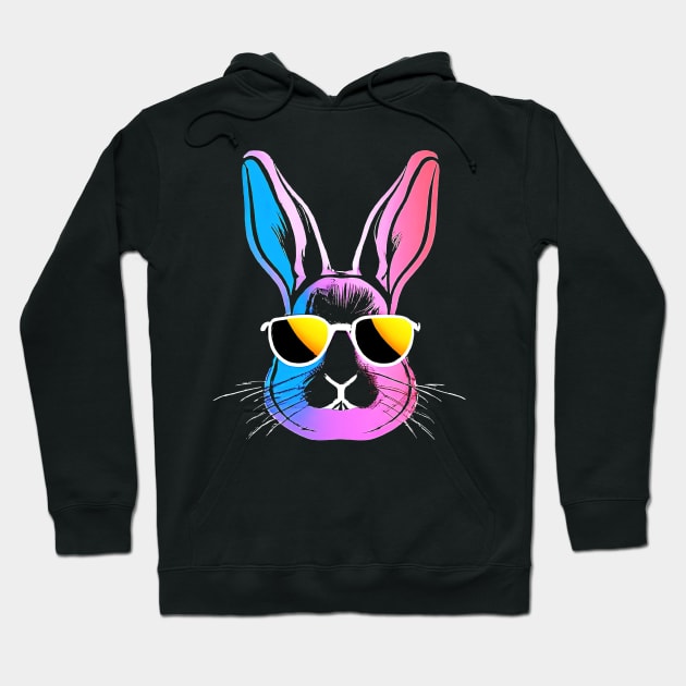 Hiphop Bunny Pink Blue Retro Colorful Stamp Hoodie by BetterManufaktur